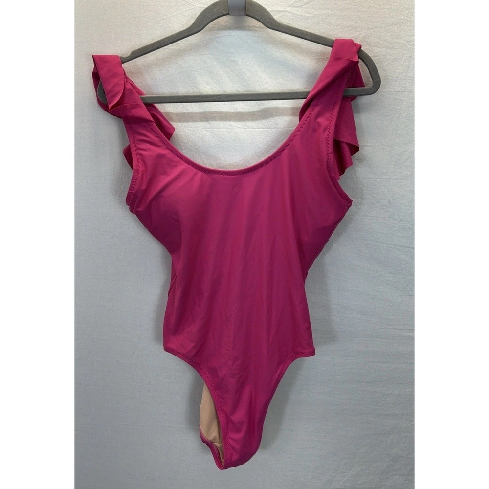 J. Crew Ruched Ruffle One Piece Swim Suit 6 Fuschia Pink Beach